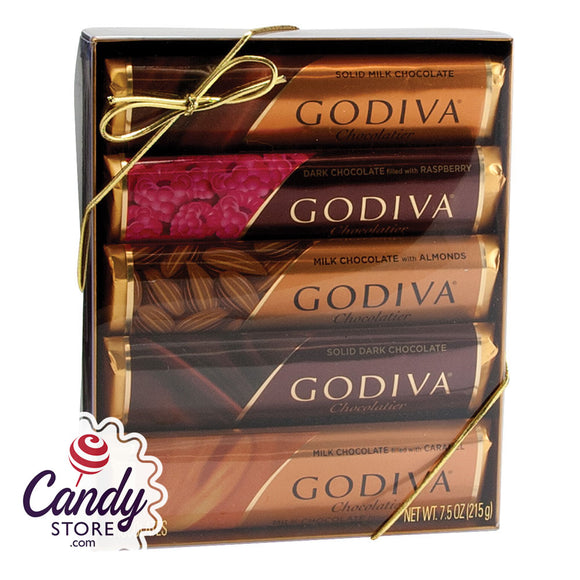 Assorted Godiva Chocolate Bars 5-Piece Gift Pack 7.5oz Acetate - 12ct CandyStore.com