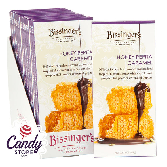Bissinger's Dark Chocolate Honey Pepita Caramel 3oz Bar - 12ct CandyStore.com