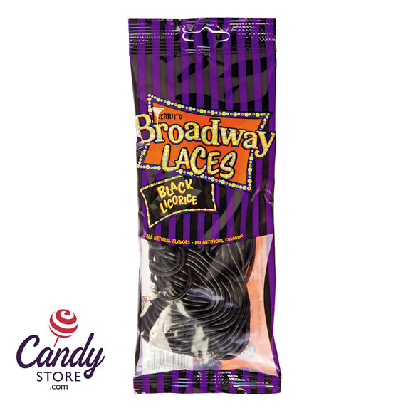 Broadway Laces Black Licorice 4oz Peg Bag - 12ct CandyStore.com