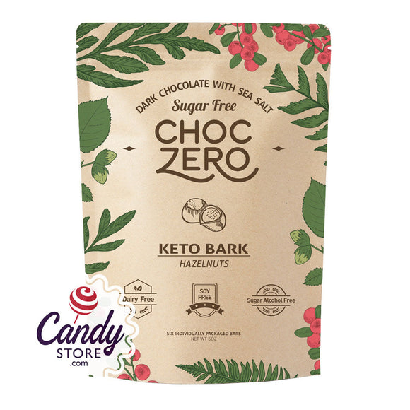 Choczero Sugar Free Dark Chocolate Hazelnut Keto Bark 6oz Pouch - 12ct CandyStore.com