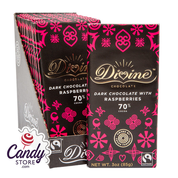 Divine 70% Dark Chocolate With Raspberries 3oz Bar - 12ct CandyStore.com