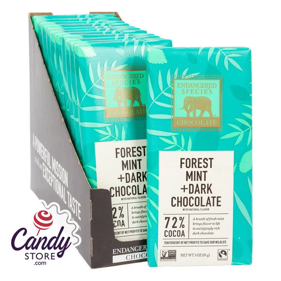 Endangered Species Dark Chocolate With Forest Mint 3oz Bar - 12ct CandyStore.com