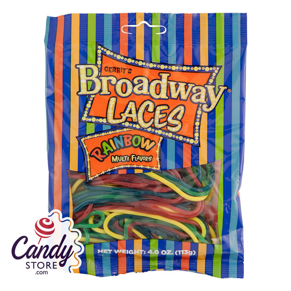 Gustaf's Broadway Laces Rainbow 4oz Peg Bag - 12ct CandyStore.com