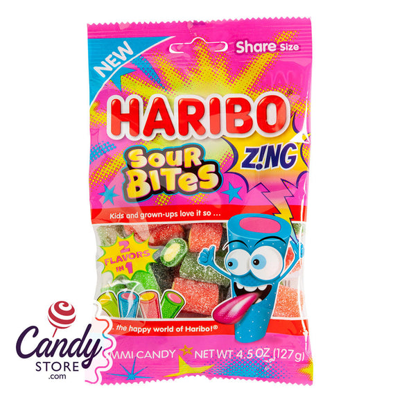 Haribo Zing Sour Bites 4.5oz Peg Bags - 12ct CandyStore.com