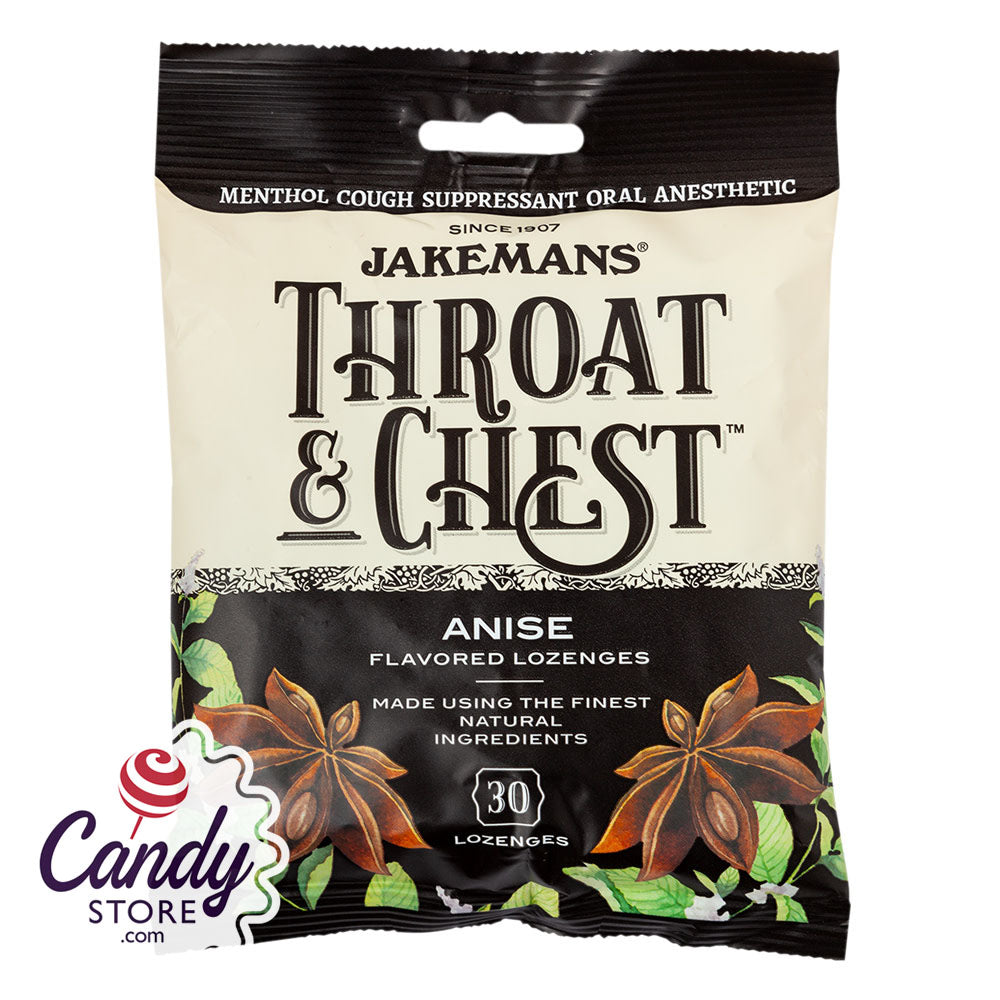 Jakemans Throat & Chest Anise Cough Drops 30 Pc 4oz Peg Bag 12ct
