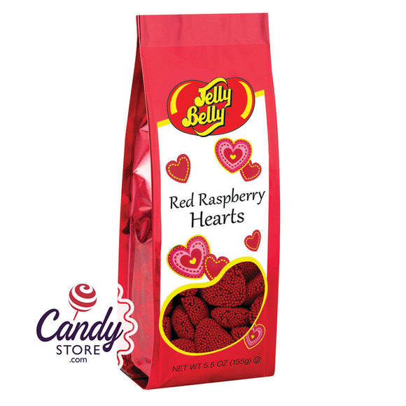 Jelly Belly Red Raspberry Hearts 5.5oz Gift Bags - 12ct CandyStore.com