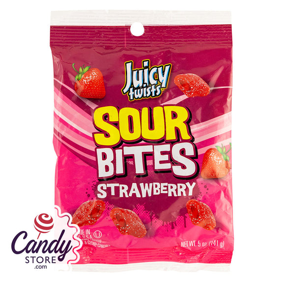 Kenny's Juicy Twists Sour Bites Strawberry 5oz Peg Bag - 12ct CandyStore.com