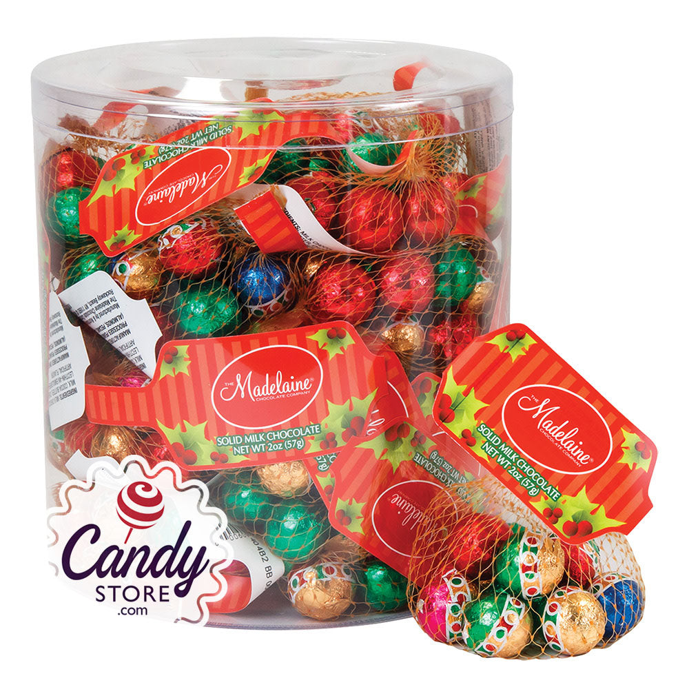 Madelaine Milk Chocolate Foiled Christmas Balls 2oz Mesh Bags 72ct