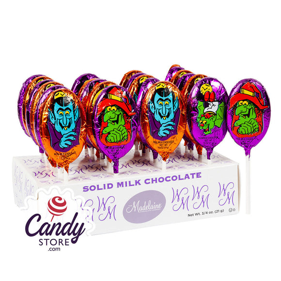 Madelaine Milk Chocolate Foiled Halloween Monster 0.75oz Lollipop - 144ct CandyStore.com
