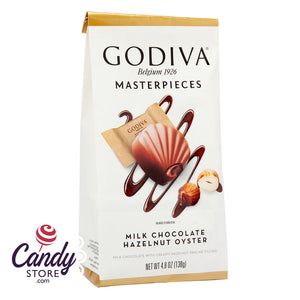 Masterpieces Milk Godiva Chocolate Hazelnut Oyster 4.8oz Bag - 6ct CandyStore.com
