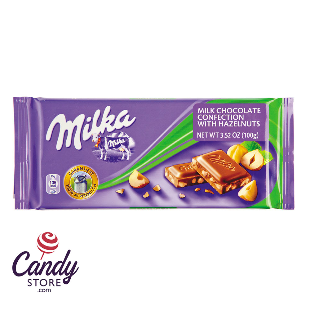 Milka Milk Chocolate With Hazelnuts Bar 3.5oz - 24ct – CandyStore.com