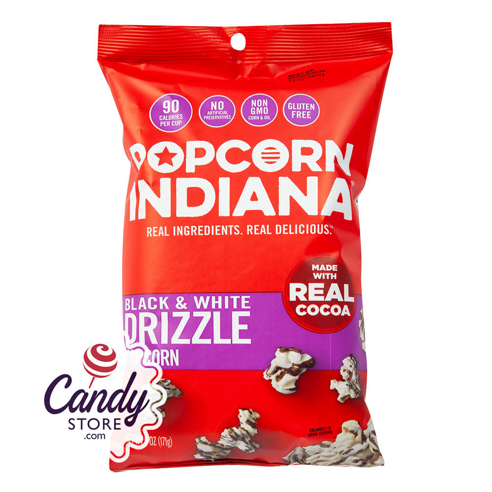 Popcorn Indiana Black & White Drizzle Popcorn 6oz Peg Bags 12ct