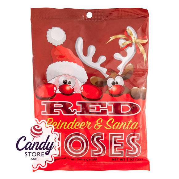 Reindeer And Santa Noses Cherry Fruit Sours 5oz Peg Bags - 12ct CandyStore.com