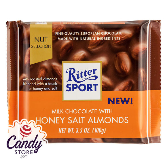 Ritter Sport Milk Chocolate With Honey Salt Almonds 3.5oz Bar - 11ct CandyStore.com