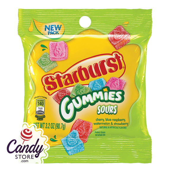 Starburst Gummies Sours 3.2oz Peg Bag - 12ct CandyStore.com