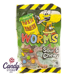 Toxic Waste Sour And Chewy Gummy Worms 5oz Peg Bag - 12ct CandyStore.com