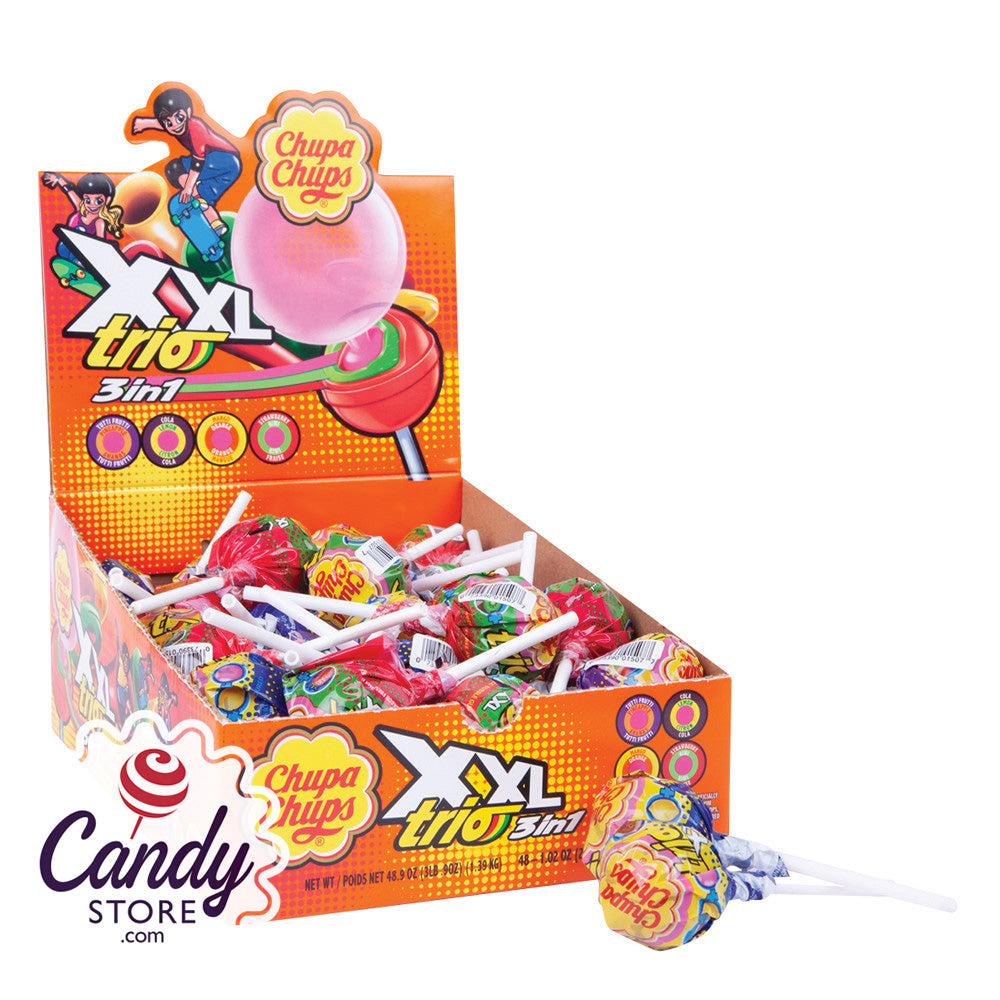Chupa Chups Trio XXL Lollipops w Bubblegum Center 48ct