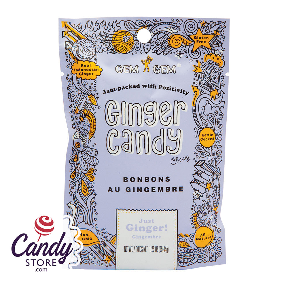 Just Ginger Gem Gem Chewy Ginger Candy 12ct Peg Bags