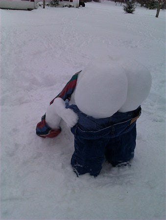 Snowman with pants down