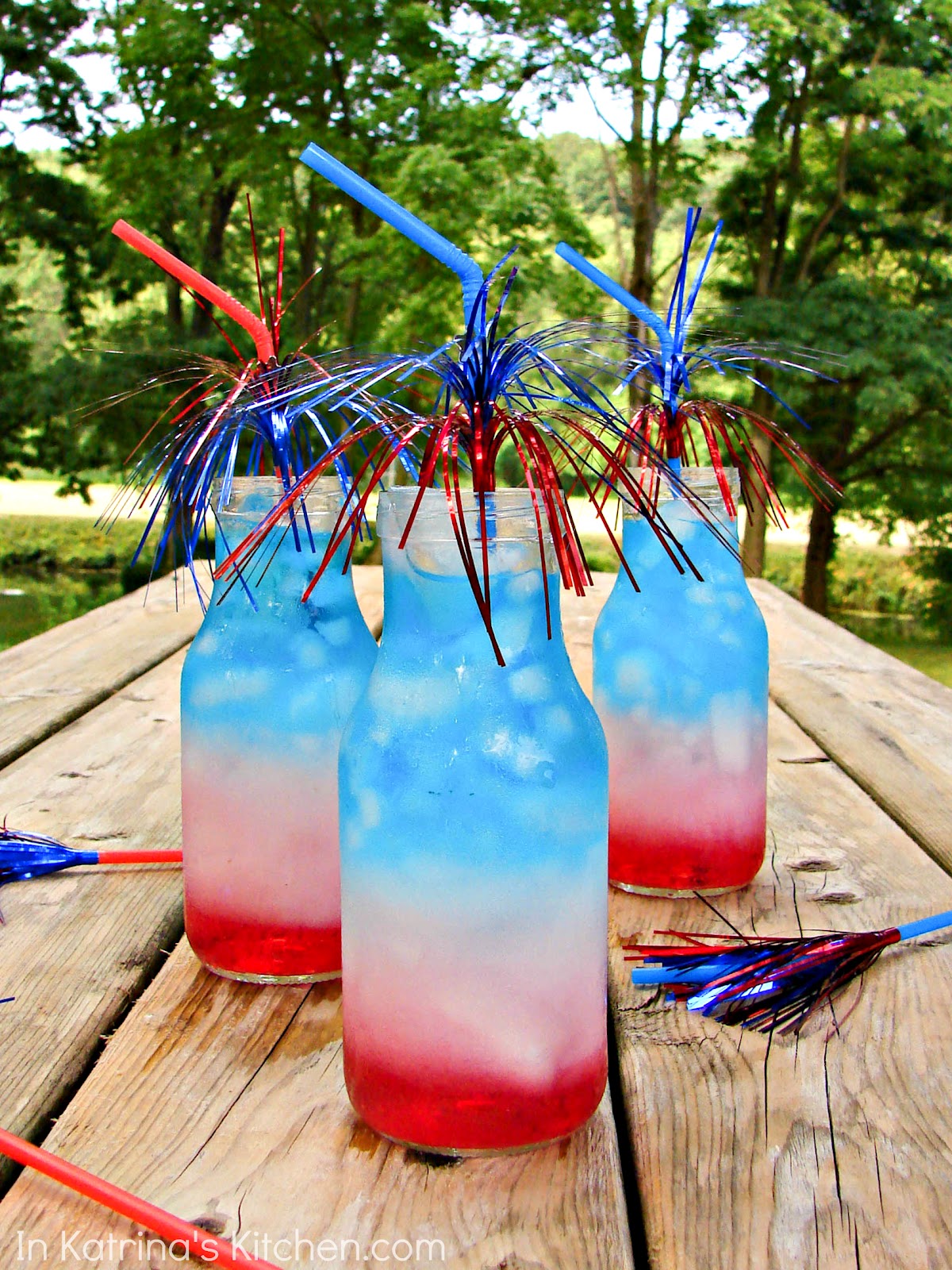 red, white, and blue drinks