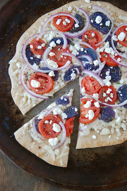 Red, white, and blue pizza