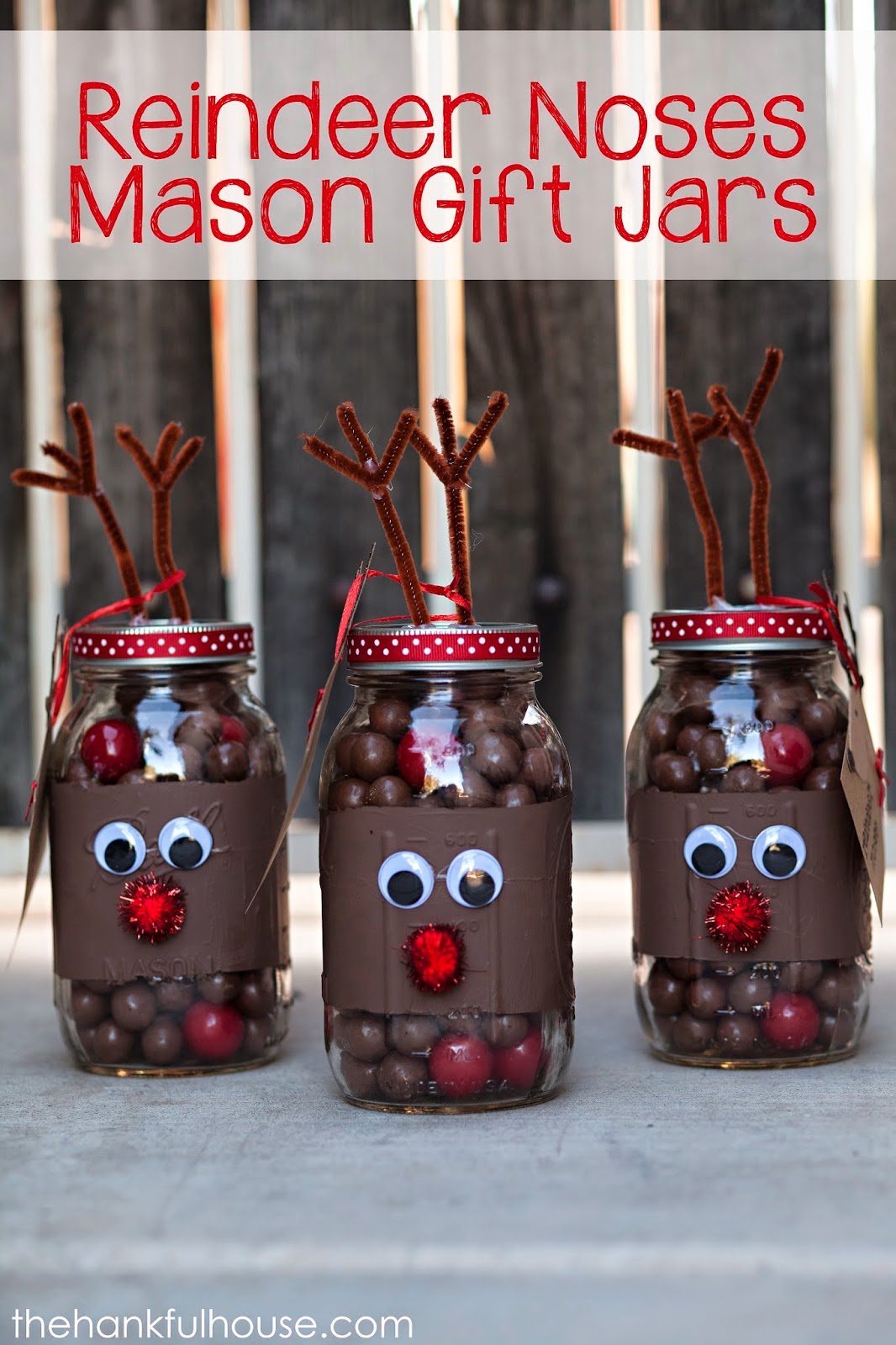 DIY stocking stuffer reindeer candy jars for Christmas