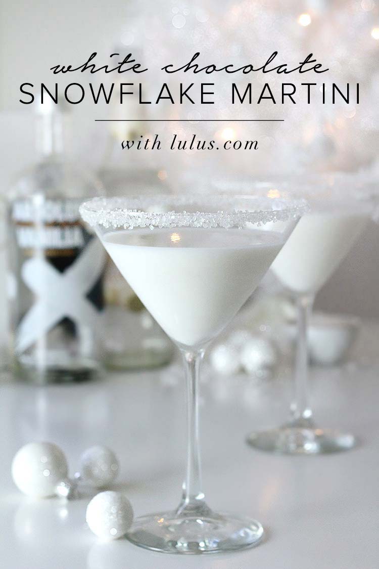 White chocolate snowflake martini Christmas candy cocktail for the holidays
