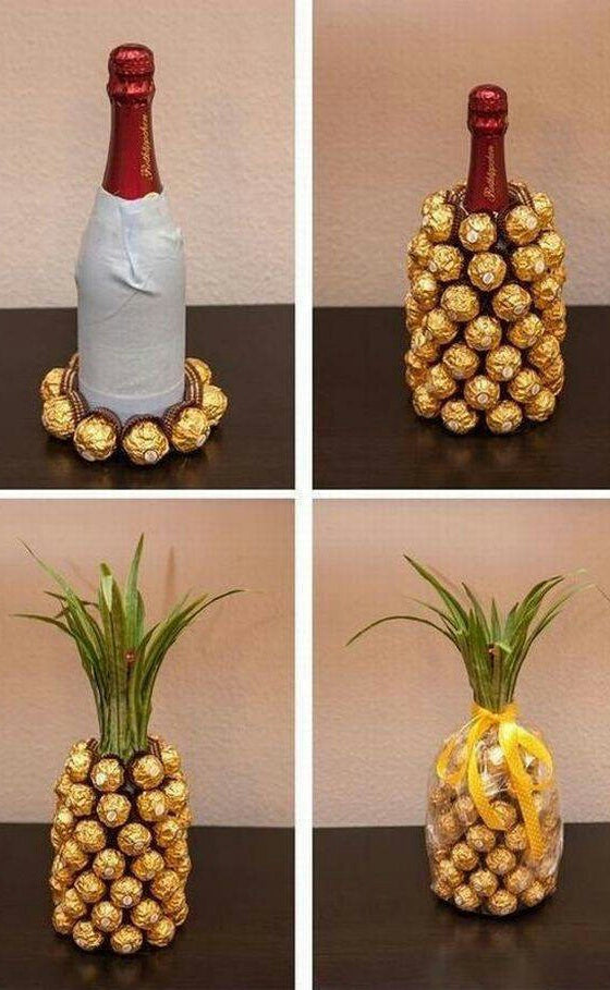 Christmas candy gift chocolate and wine pineapple