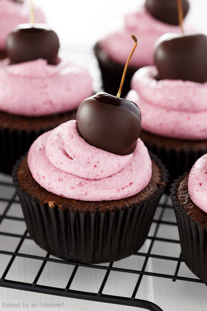 Chocolate covered cherry cupcakes for National Chocolate covered cherry day