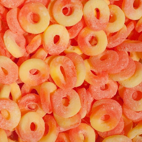 Peach sugar-free gummy rings for New Year's diets and sugar-free candy