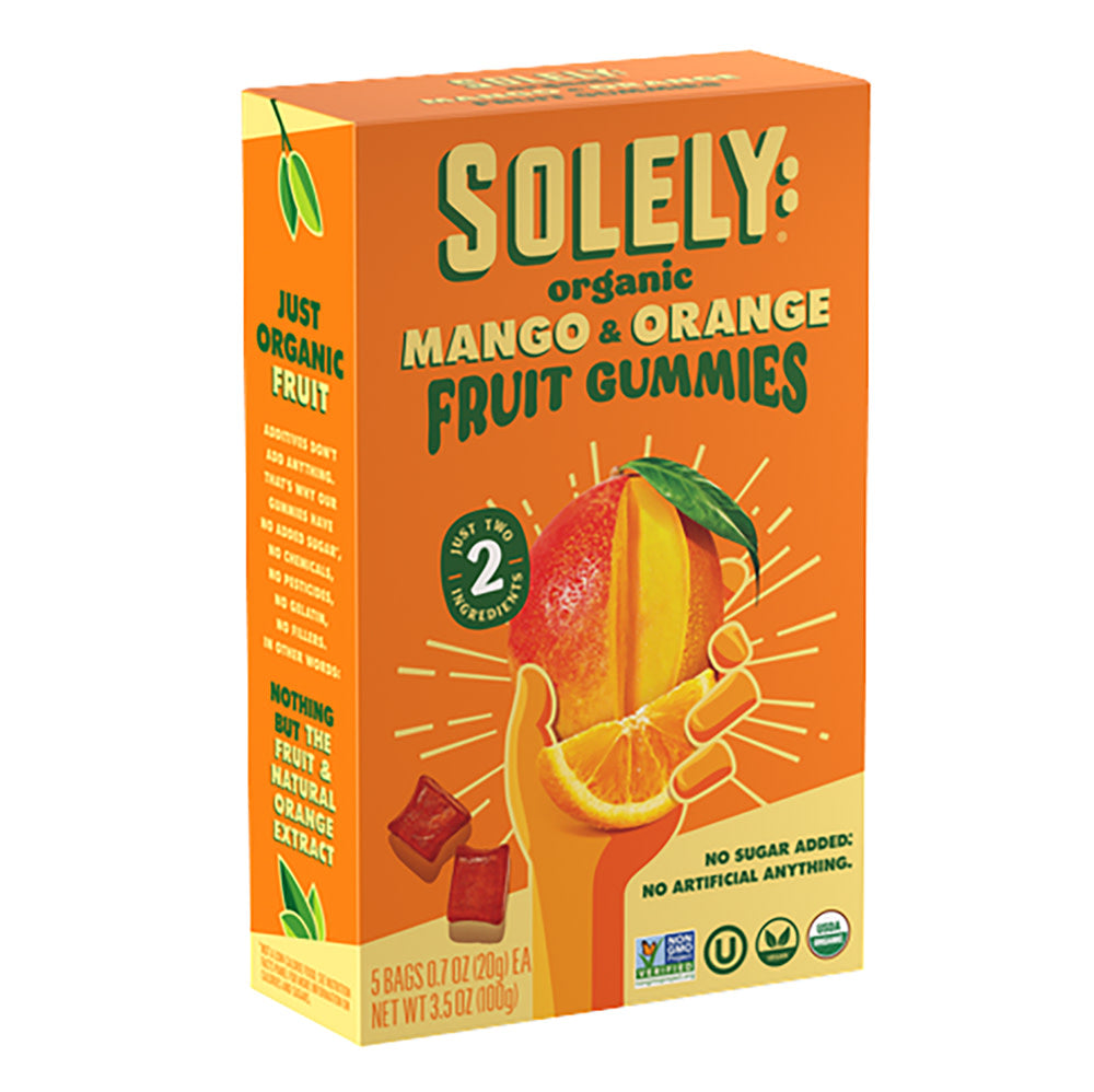 SOLELY ORGANIC MANGO &amp; ORANGE WHOLE FRUIT GUMMIES 3.5 OZ BOX