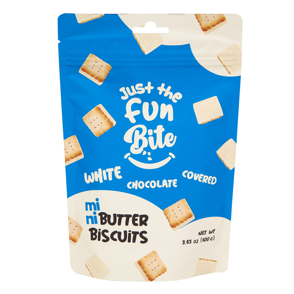 JUST THE FUN BITE MINI BUTTER BISCUITS WHITE CHOCOLATE 3.53 OZ