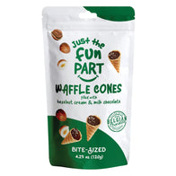 JUST THE FUN PART BITE SIZED WAFFLE CONES FILLED WITH HAZELNUT CREAM &amp; MILK CHOCOLATE 4.23 OZ PEG BAG