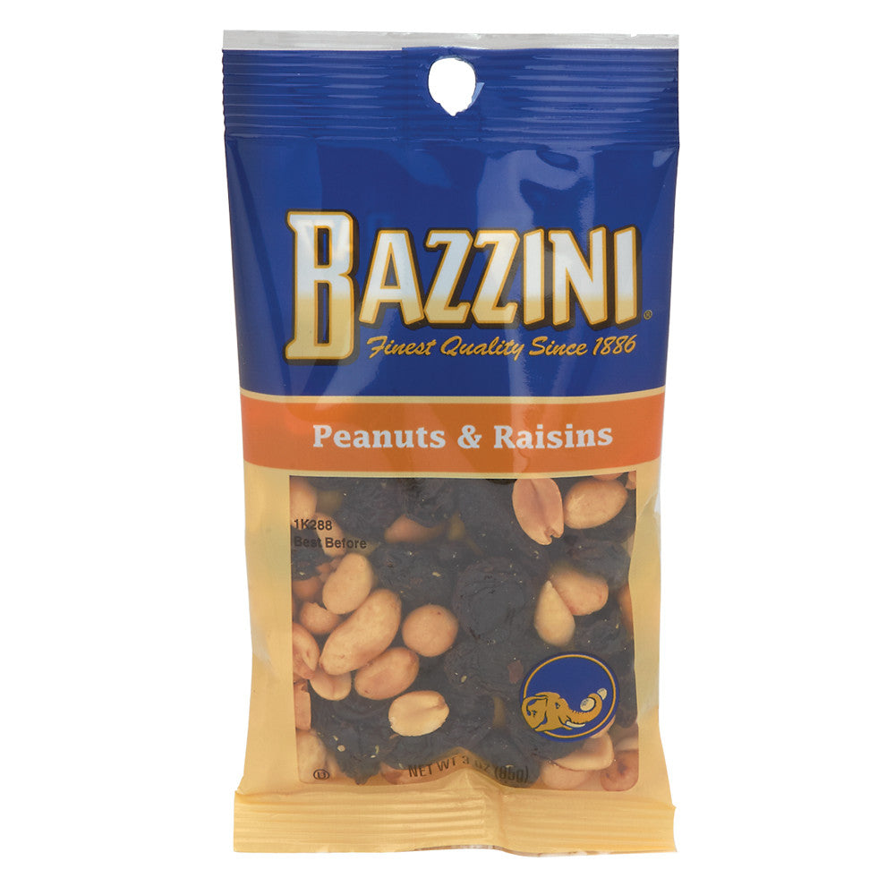 BAZZINI PEANUTS &amp; RAISINS 3 OZ PEG BAG