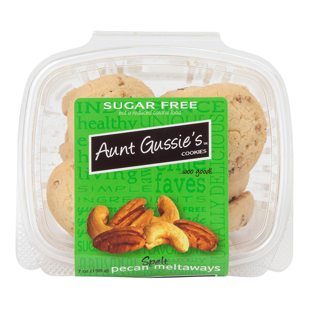 AUNT GUSSIE'S SUGAR FREE SPELT PECAN MELTAWAYS 7 OZ TUB