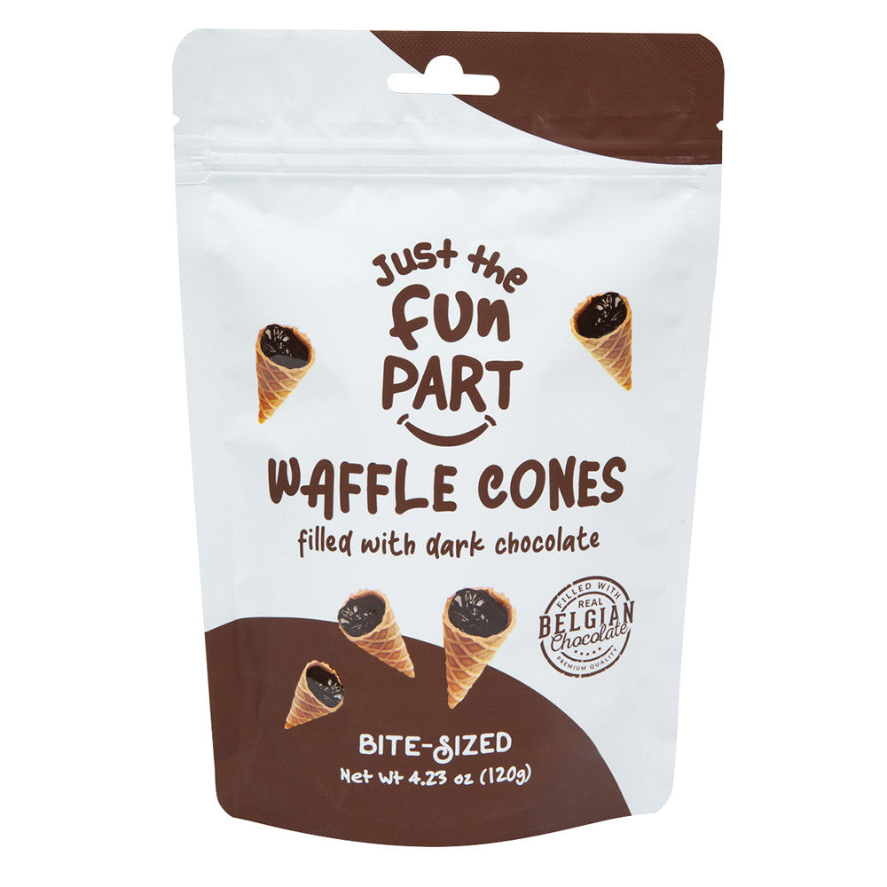 JUST THE FUN PART DARK CHOCOLATE MINI WAFFLE CONES 4.23 OZ PEG BAG