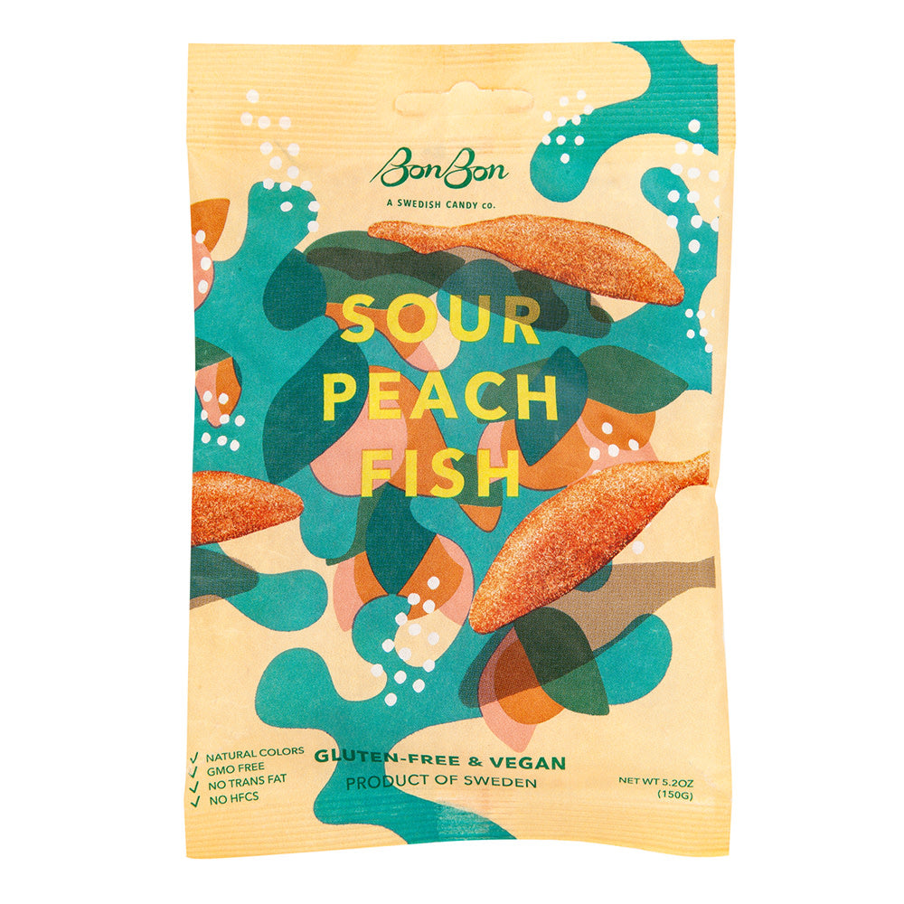 BONBON SOUR PEACH FISH 5.2 OZ PEG BAG
