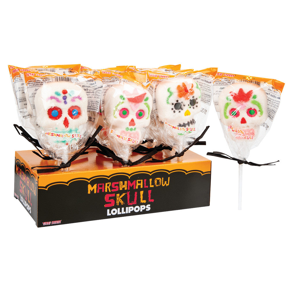 Day Of The Dead Marshmallow Skull Lollipop - 12ct