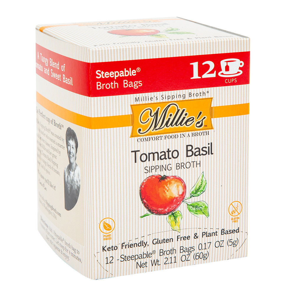 MILLIE'S SIPPING BROTH TOMATO BASIL 12 COUNT BOX