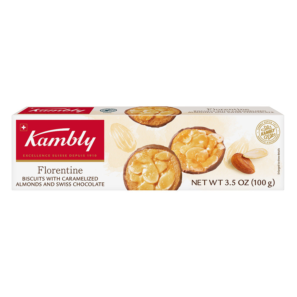 KAMBLY FLORENTINE BISCUITS WITH CARAMELIZED ALMONDS AND SWISS CHOCOLATE 3.5 OZ BOX