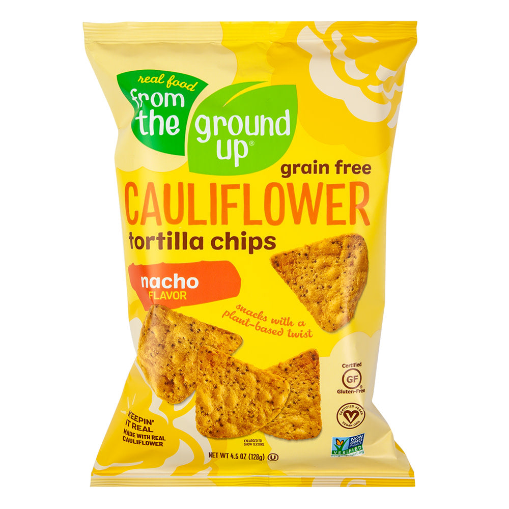 FROM THE GROUND UP CAULIFLOWER NACHO TORTILLA CHIPS 4.5 OZ BAG