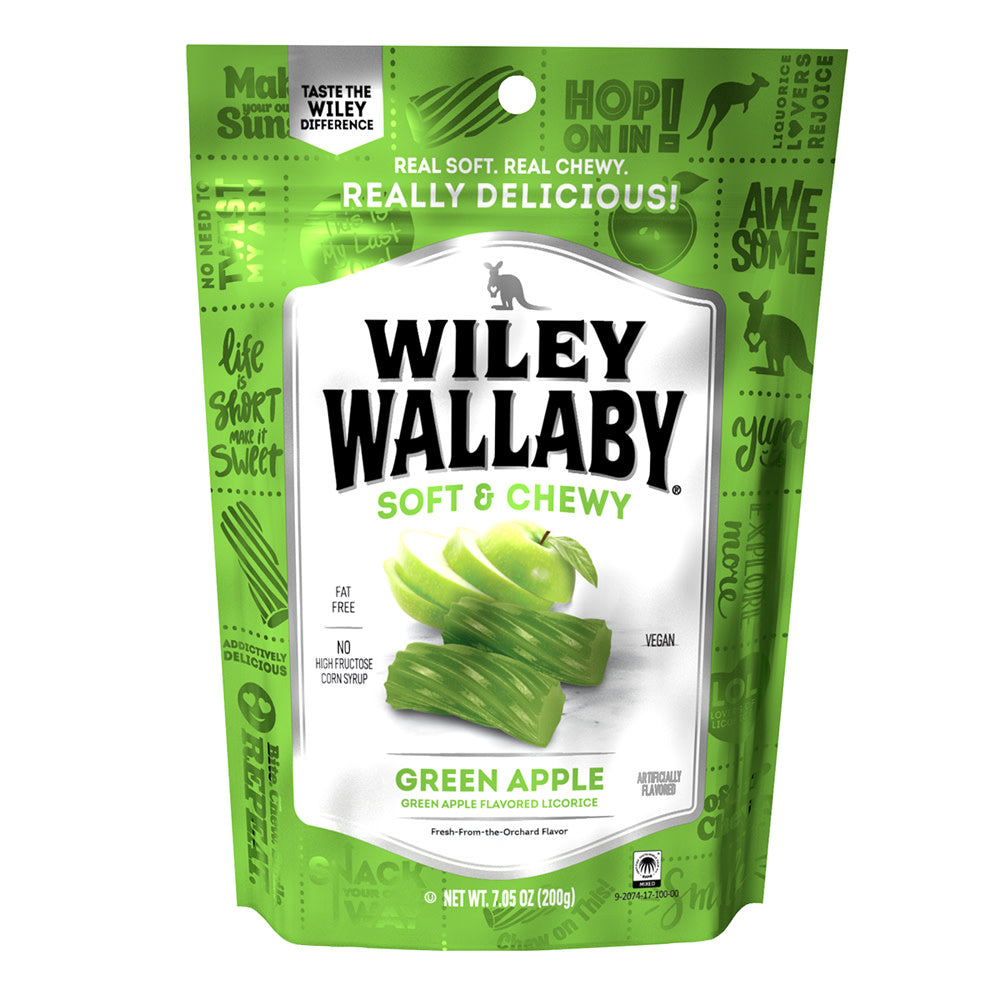 WILEY WALLABY GREEN APPLE LICORICE 7.05 OZ POUCH *SF DC ONLY*