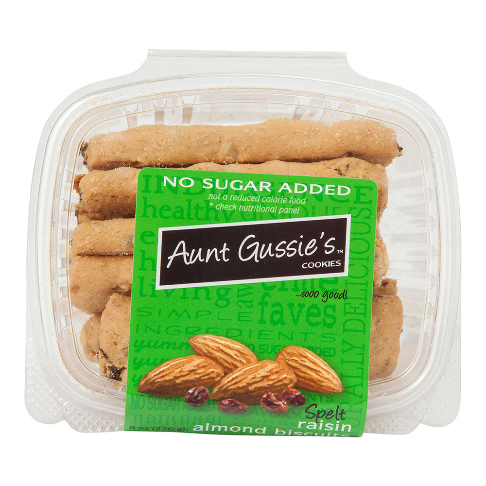 AUNT GUSSIE'S NO SUGAR ADDED SPELT RAISIN ALMOND BISCUITS 8 OZ TUB