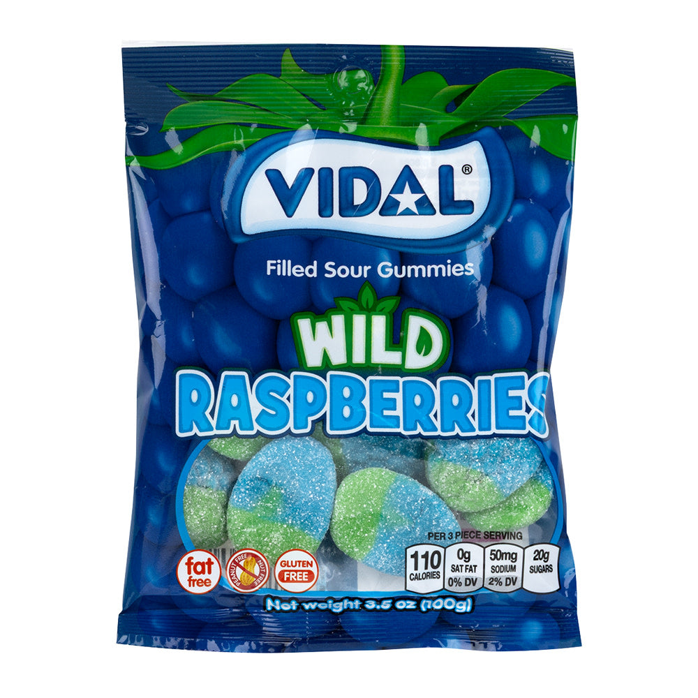 VIDAL WILD RASPBERRIES FILLED SOUR GUMMIES 2.96 OZ PEG BAG
