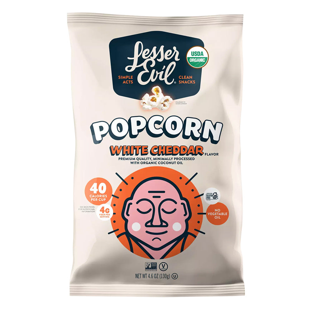 LESSER EVIL ORGANIC WHITE CHEDDAR POPCORN 4.6 OZ BAG