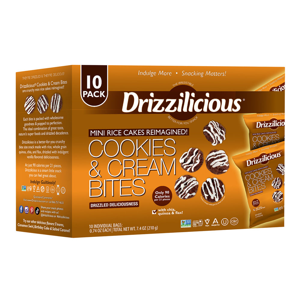 DRIZZILICIOUS DRIZZLE BITES COOKIES &amp; CREAM 10 COUNT 7.4 OZ BOX