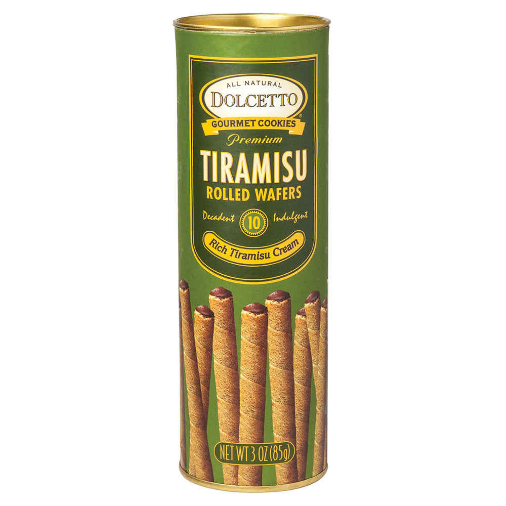 DOLCETTO TIRAMISU ROLLED WAFERS 3 OZ CANISTER