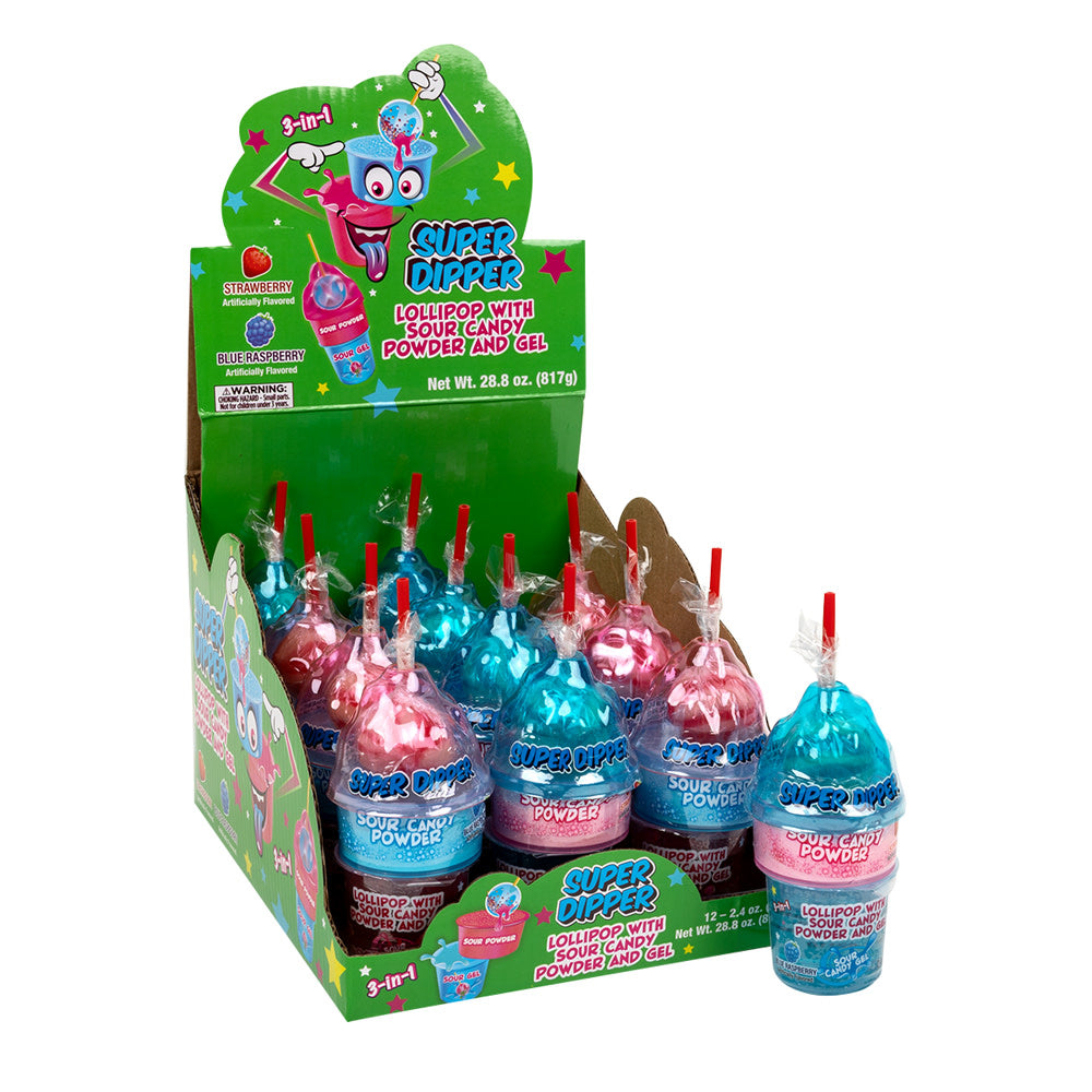 Super Dipper 3-In-1 Lollipop With Sour Candy - 12ct