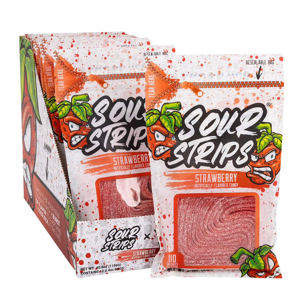 Sour Strips Strawberry Peg Bags - 12ct