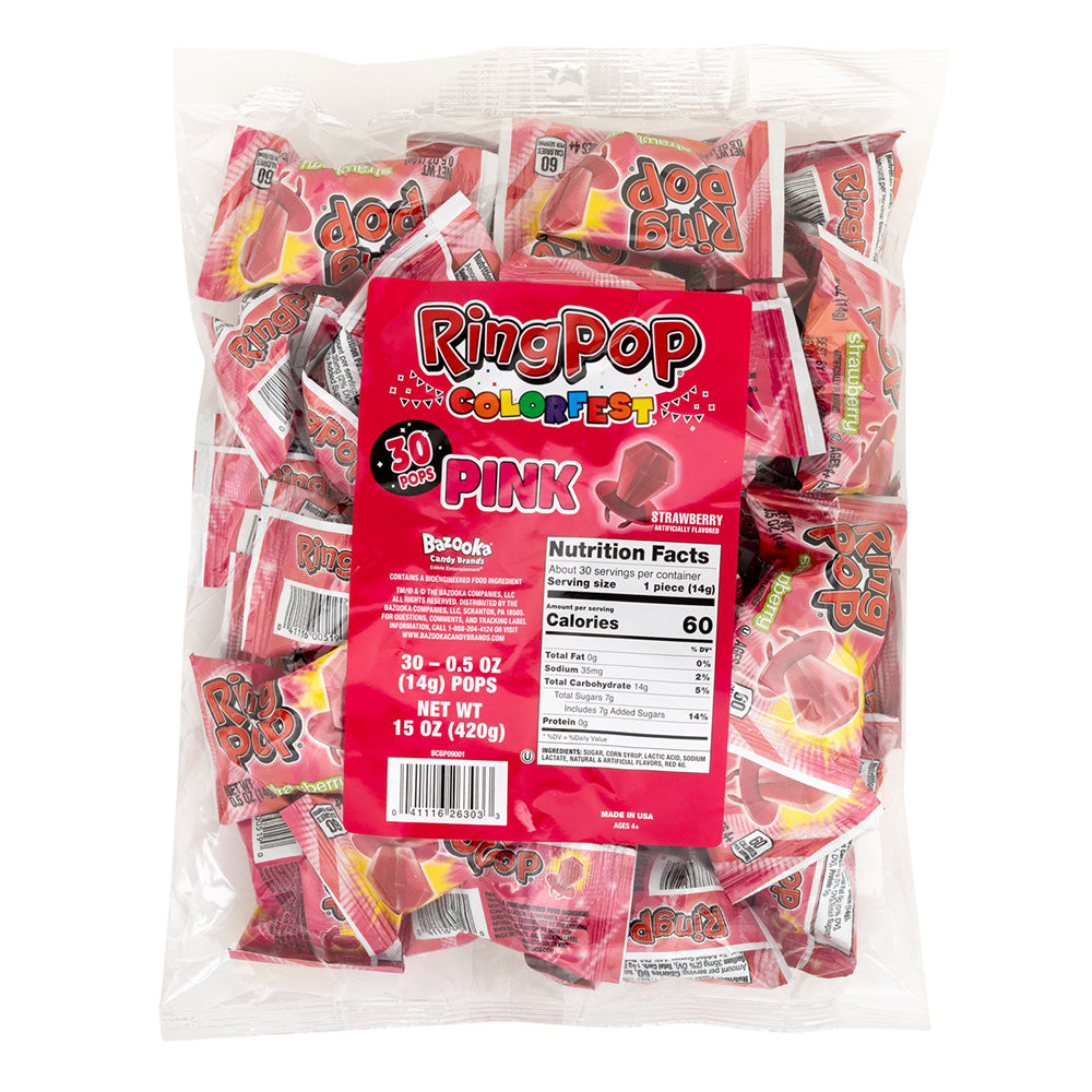 RING POP PINK COLORFEST STRAWBERRY 0.5 OZ 30 CT
